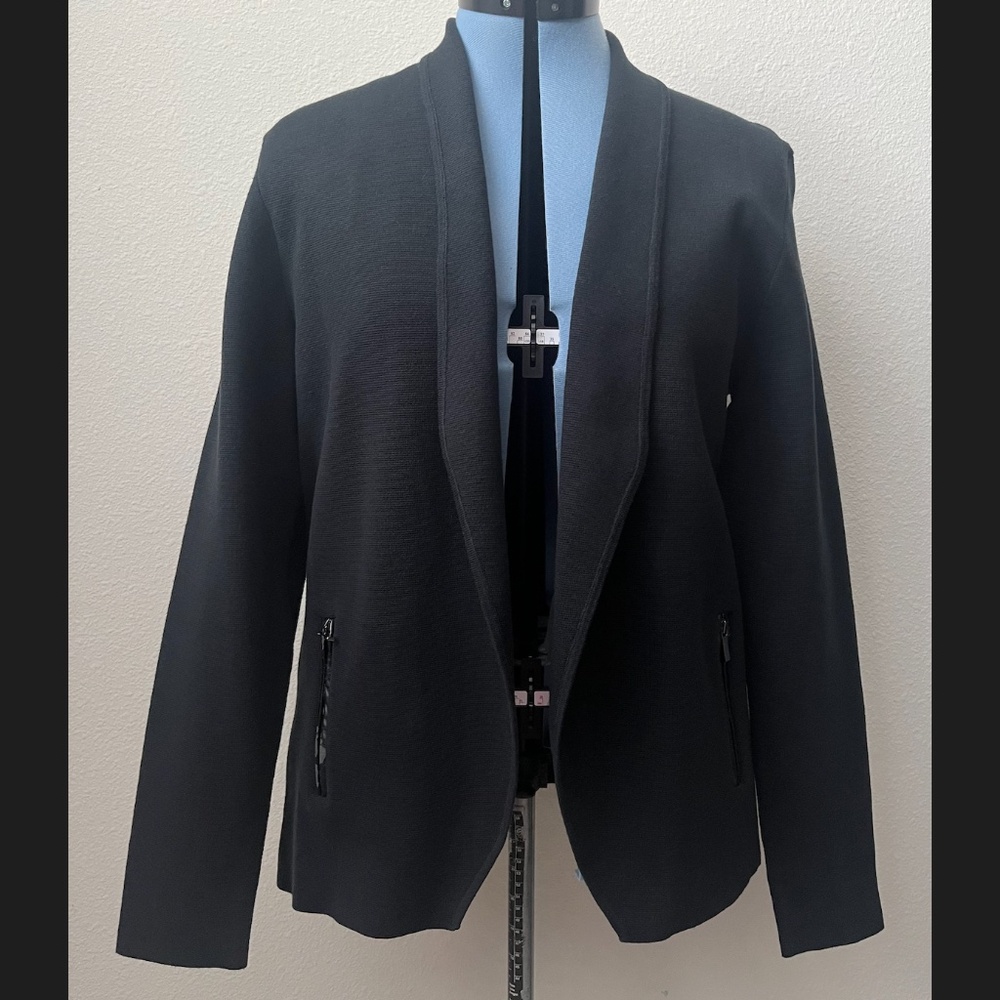 Banana Republic Cardigan Sweater Blazer Cotton Knit Black Open Front Large NWOT
